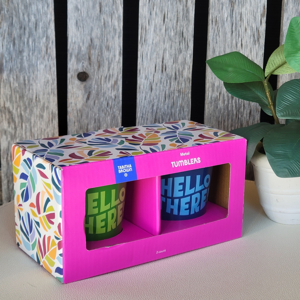 Tabitha Brown 2pk Metal Tumblers: Hello There! Green & Blue - Picture 3 of 6